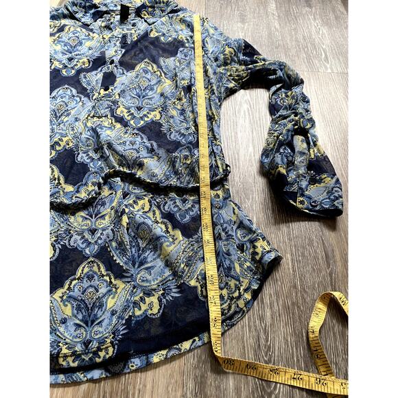 Y2K 90s Sheer Mesh Sash Fairy Blouse Boho Silky Coquette Slouchy Blue Hippie 1X - Picture 7 of 7